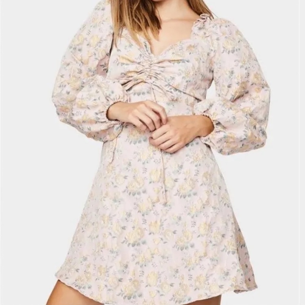Sister Jane Rose Garden Brocade Mini Dress Blush Pink Balloon Sleeve Medium